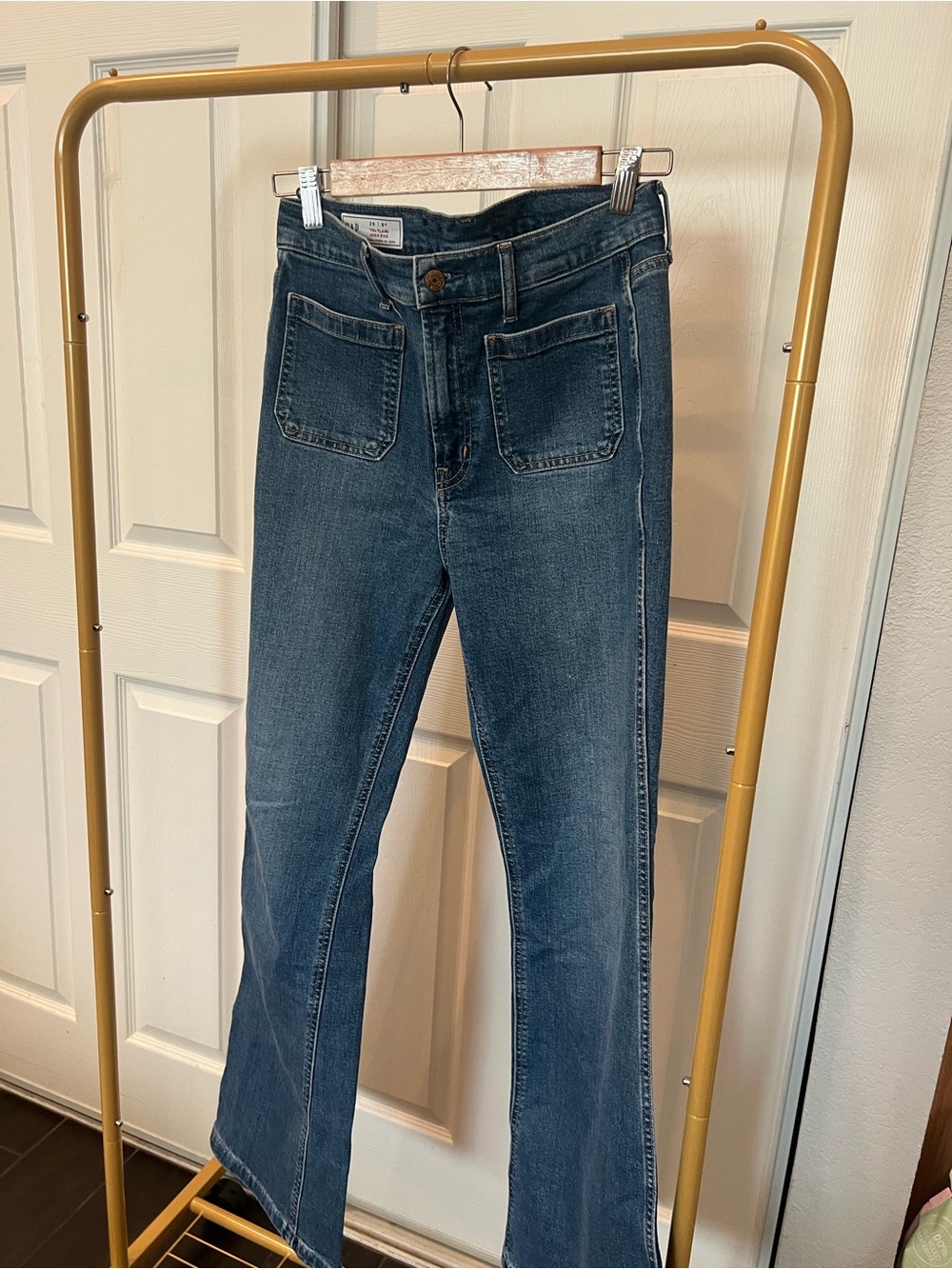 GAP Women's Blue Flare Jeans with Front Patch Pockets